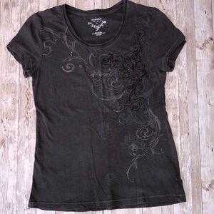Sonoma brand, short slv cotton tee w/print, appliqué & beaded design -size S